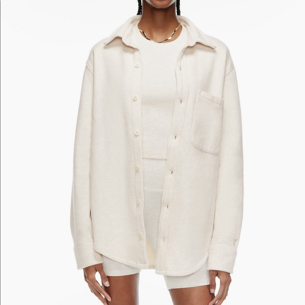 Aritzia TNA Cozy Mega Button-Up in Heather Light Oatmeal